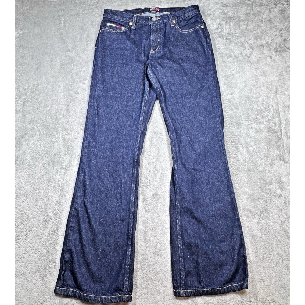 Tommy Hilfiger Y2K Wide Leg Flare Jeans Womens Size 11 Dark Wash Denim